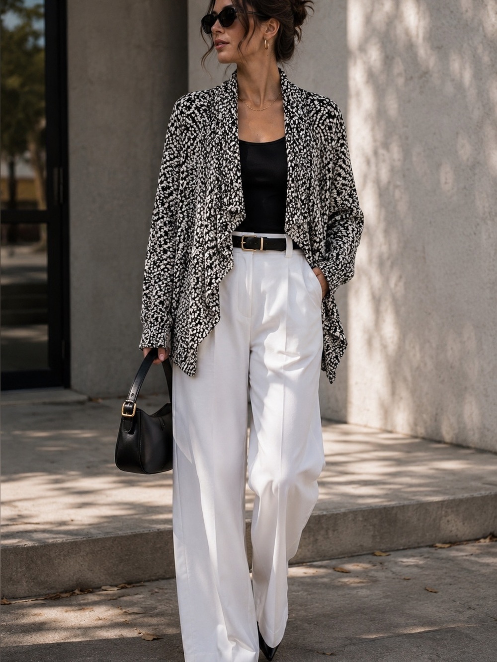 ASTR Black White Marled Bouclé Cardigan XS